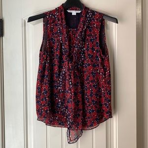 Diane von Furstenberg DVF Tie Neck Silk Sleeveless Blouse Top Small